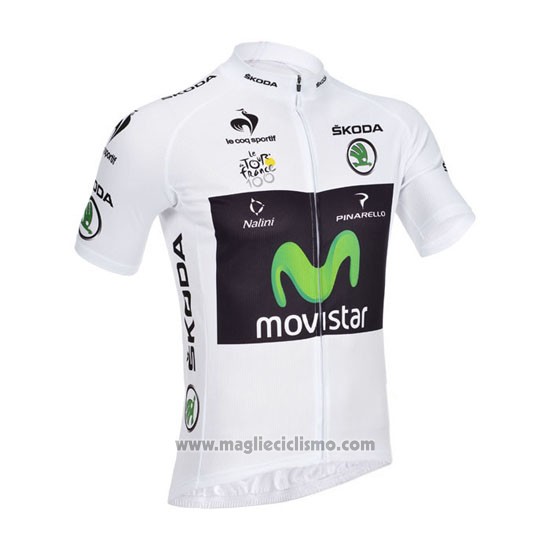 2013 Abbigliamento Ciclismo Movistar Lider Bianco Manica Corta e Salopette